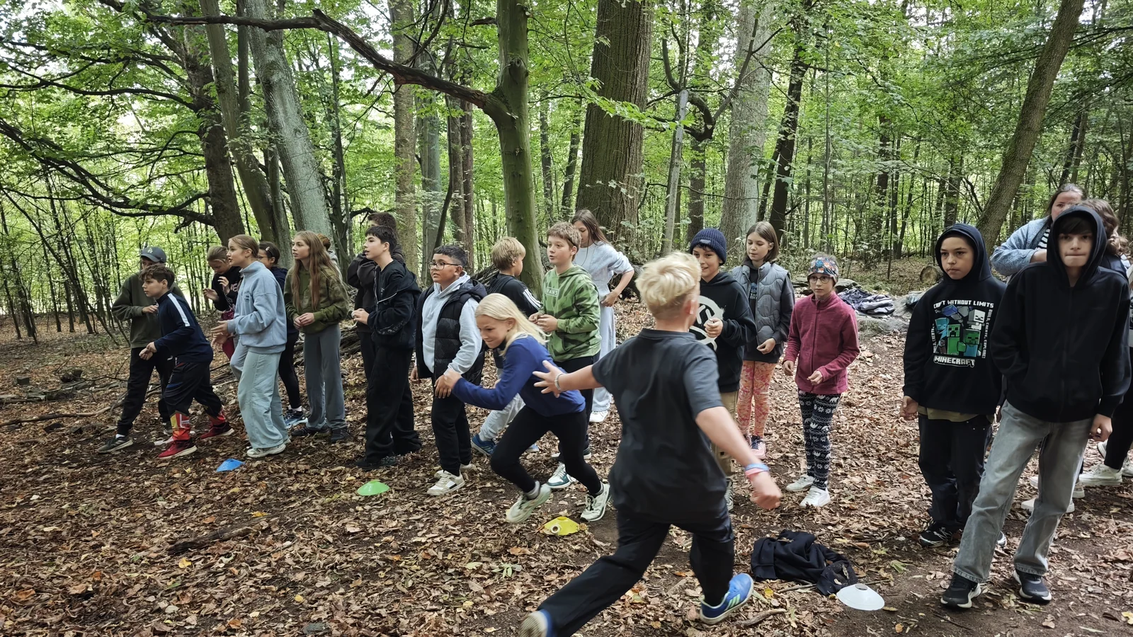 Děti při společné aktivitě v lese